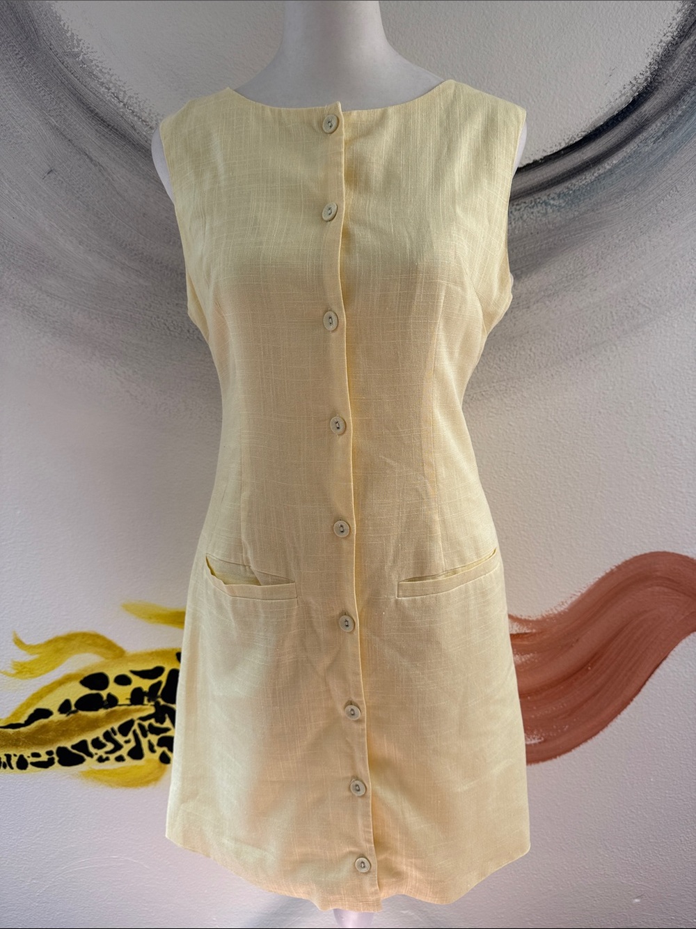 Sleeveless Yellow Mini Button-Front Dress
